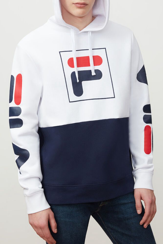 Fila Hoodie Mens White/Navy - Marzio - Philippines 5948617-UI